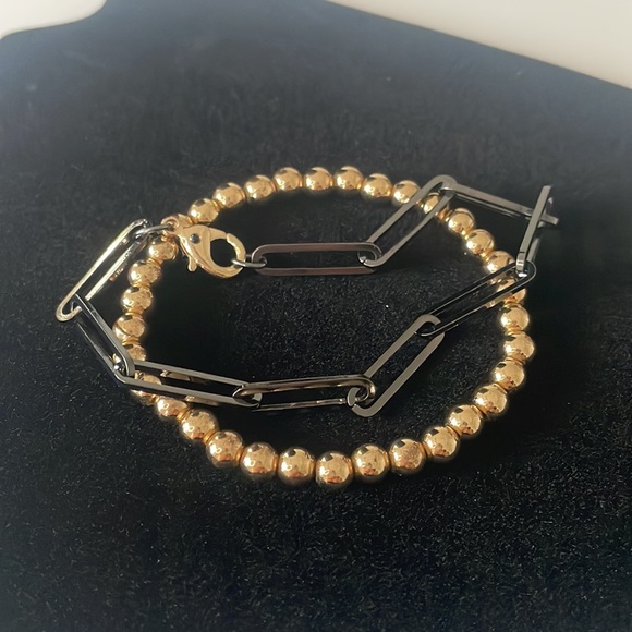 2 Pack Bracelet Bundle from Express: Gold Beaded & Dark Grey Paperclip Bracelets - Picture 1 of 6